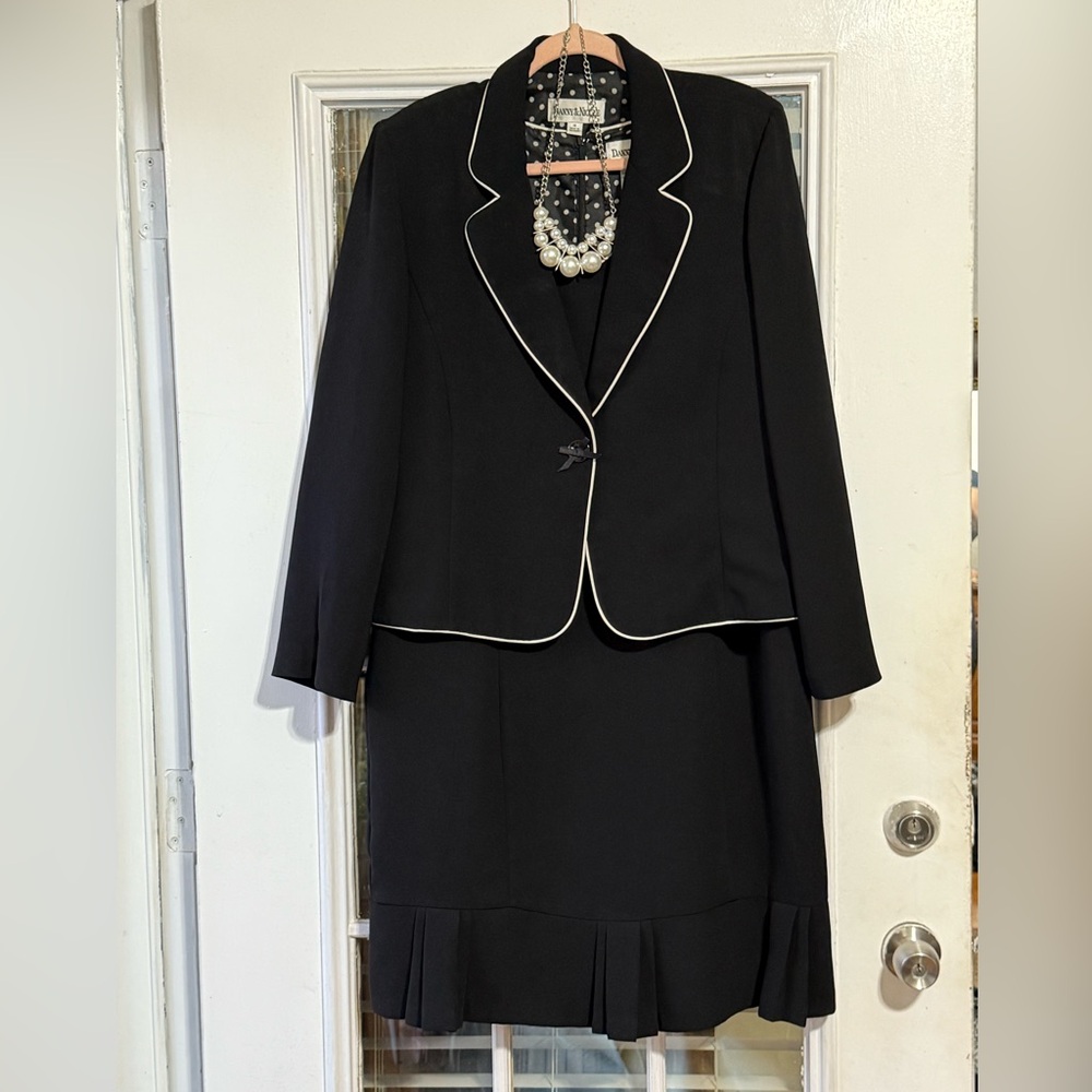 Danny & Nicole Black Midi Dress with White Piping